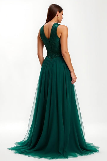 Dark Green A-Line Holiday Party Dress With Sequins
